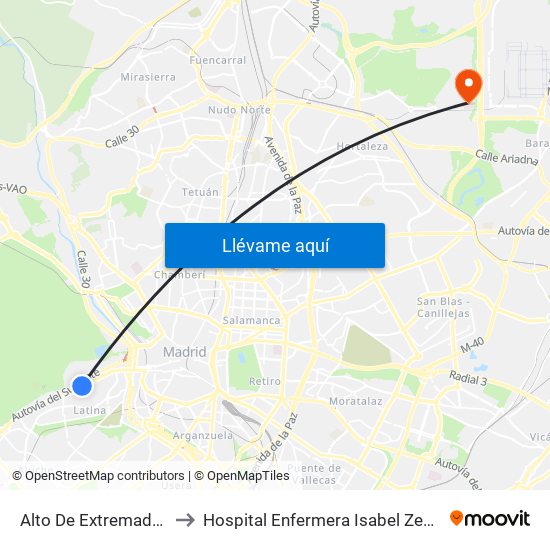 Alto De Extremadura to Hospital Enfermera Isabel Zendal map