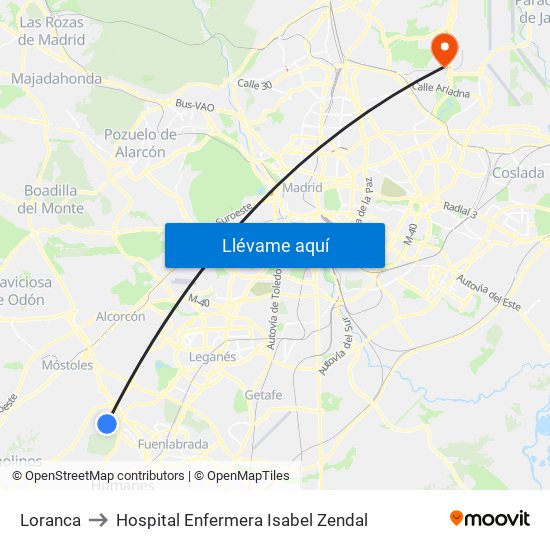 Loranca to Hospital Enfermera Isabel Zendal map