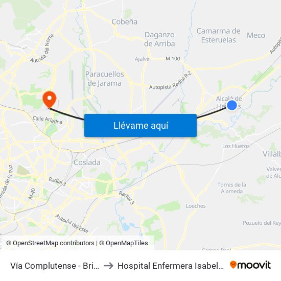 Vía Complutense - Brihuega to Hospital Enfermera Isabel Zendal map