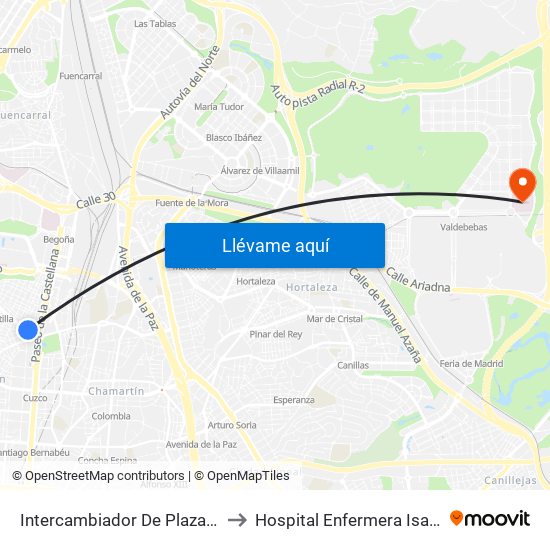 Intercambiador De Plaza De Castilla to Hospital Enfermera Isabel Zendal map