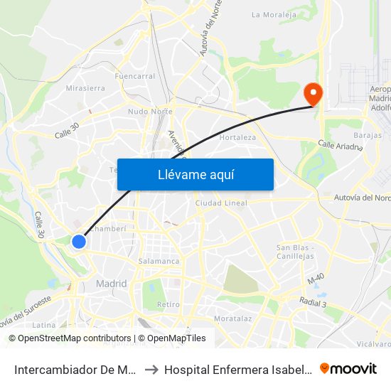 Intercambiador De Moncloa to Hospital Enfermera Isabel Zendal map