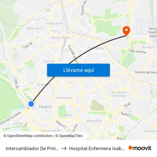 Intercambiador De Príncipe Pío to Hospital Enfermera Isabel Zendal map