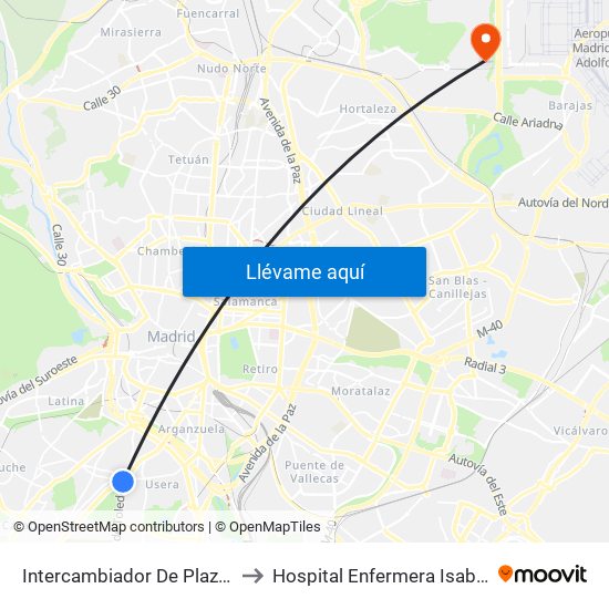 Intercambiador De Plaza Elíptica to Hospital Enfermera Isabel Zendal map