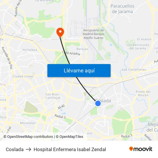 Coslada to Hospital Enfermera Isabel Zendal map