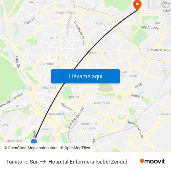 Tanatorio Sur to Hospital Enfermera Isabel Zendal map