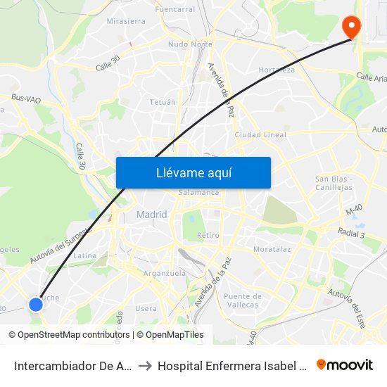 Intercambiador De Aluche to Hospital Enfermera Isabel Zendal map