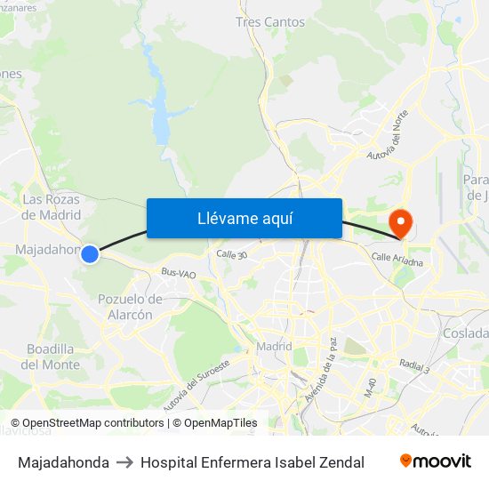 Majadahonda to Hospital Enfermera Isabel Zendal map