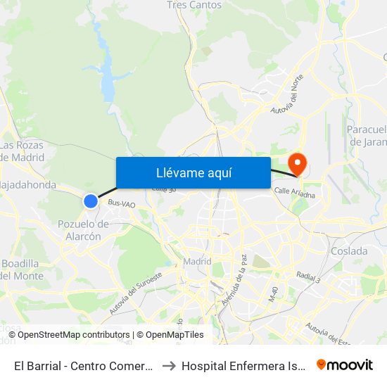 El Barrial - Centro Comercial Pozuelo to Hospital Enfermera Isabel Zendal map