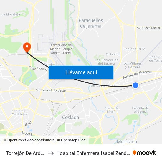 Torrejón De Ardoz to Hospital Enfermera Isabel Zendal map