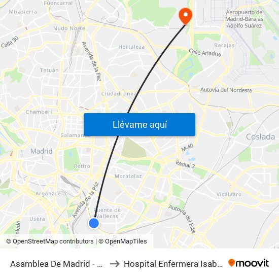 Asamblea De Madrid - Entrevías to Hospital Enfermera Isabel Zendal map