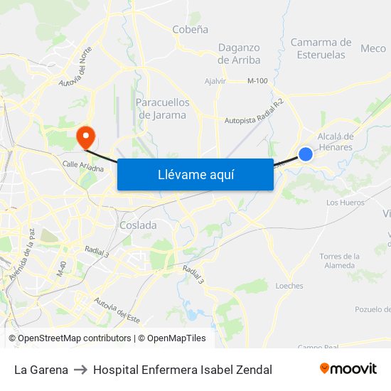 La Garena to Hospital Enfermera Isabel Zendal map