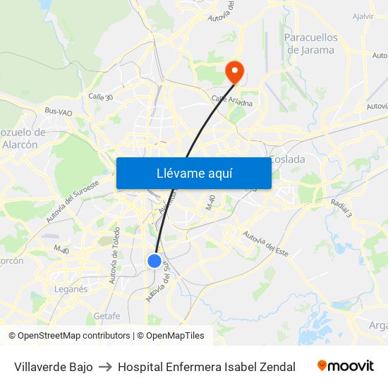 Villaverde Bajo to Hospital Enfermera Isabel Zendal map