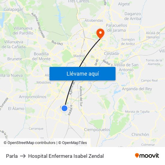 Parla to Hospital Enfermera Isabel Zendal map