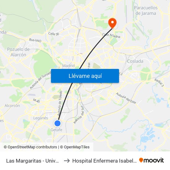 Las Margaritas - Universidad to Hospital Enfermera Isabel Zendal map