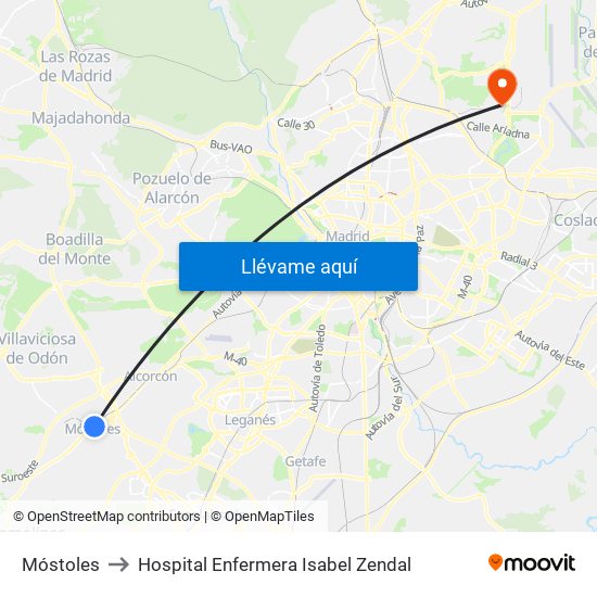 Móstoles to Hospital Enfermera Isabel Zendal map