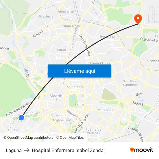 Laguna to Hospital Enfermera Isabel Zendal map