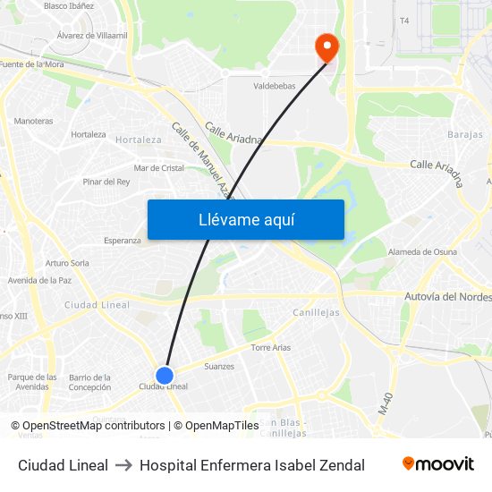 Ciudad Lineal to Hospital Enfermera Isabel Zendal map