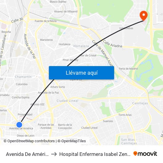 Avenida De América to Hospital Enfermera Isabel Zendal map