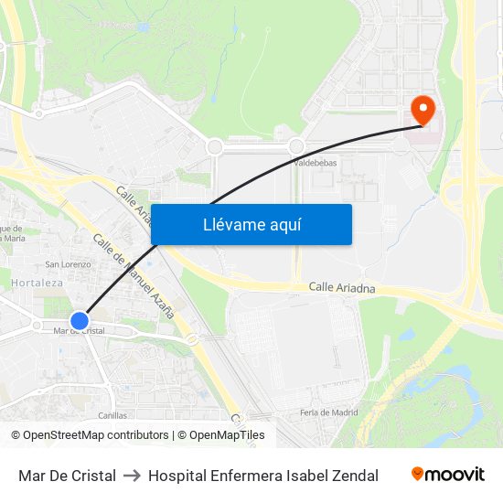 Mar De Cristal to Hospital Enfermera Isabel Zendal map