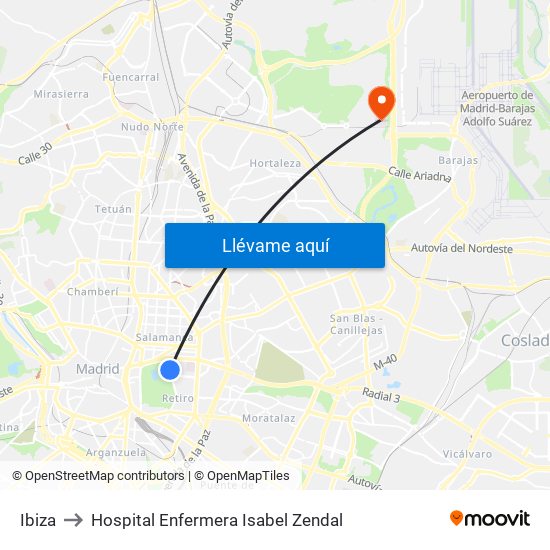 Ibiza to Hospital Enfermera Isabel Zendal map
