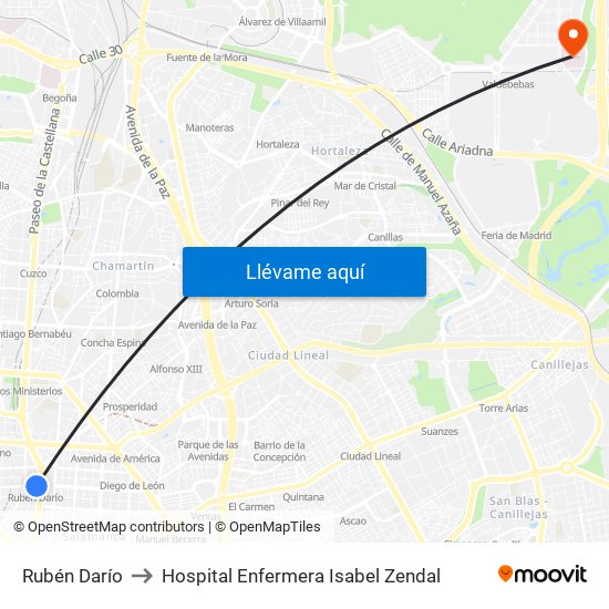 Rubén Darío to Hospital Enfermera Isabel Zendal map