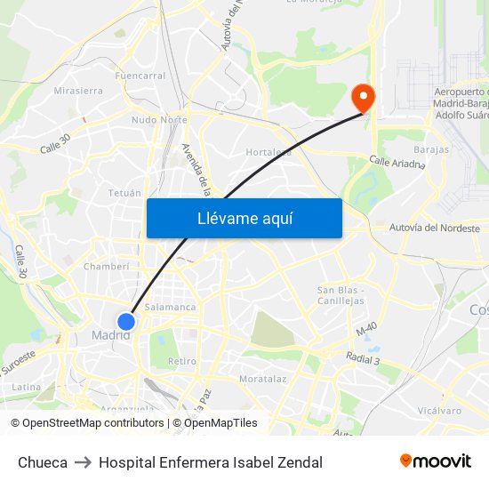 Chueca to Hospital Enfermera Isabel Zendal map