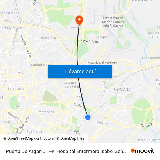 Puerta De Arganda to Hospital Enfermera Isabel Zendal map