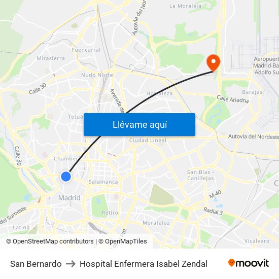 San Bernardo to Hospital Enfermera Isabel Zendal map