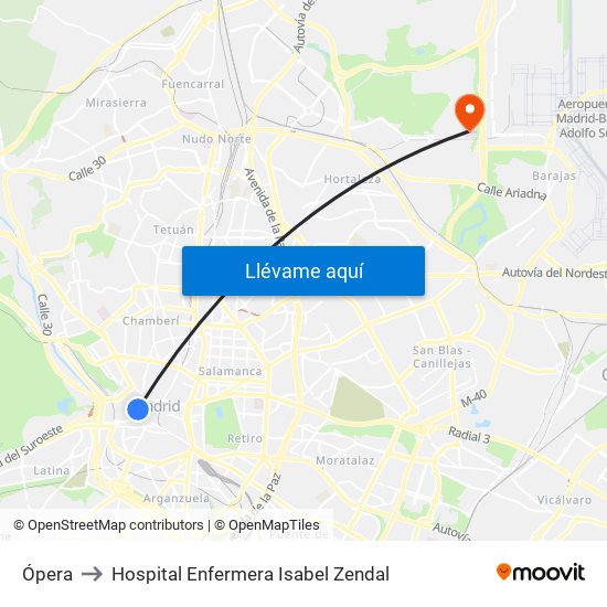 Ópera to Hospital Enfermera Isabel Zendal map