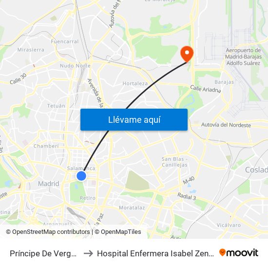Príncipe De Vergara to Hospital Enfermera Isabel Zendal map