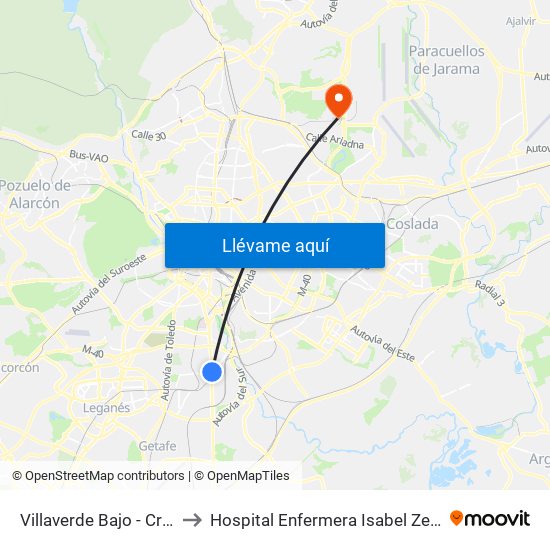Villaverde Bajo - Cruce to Hospital Enfermera Isabel Zendal map