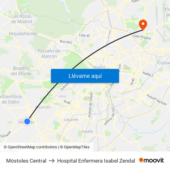 Móstoles Central to Hospital Enfermera Isabel Zendal map