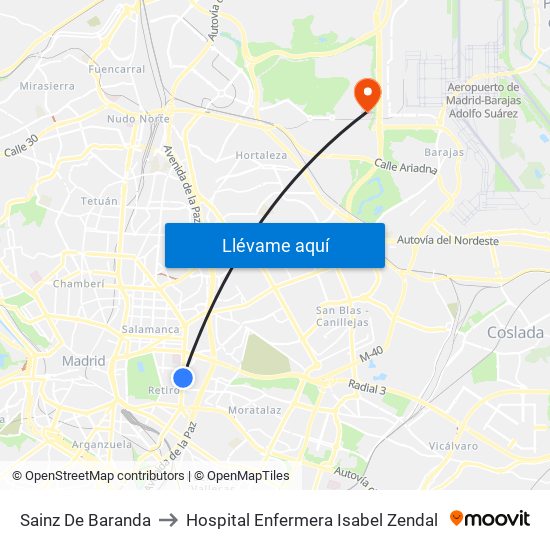 Sainz De Baranda to Hospital Enfermera Isabel Zendal map