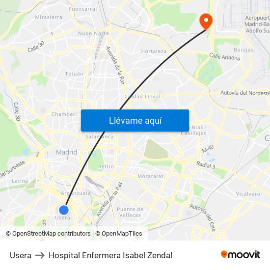 Usera to Hospital Enfermera Isabel Zendal map