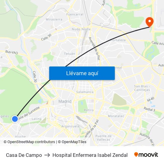 Casa De Campo to Hospital Enfermera Isabel Zendal map