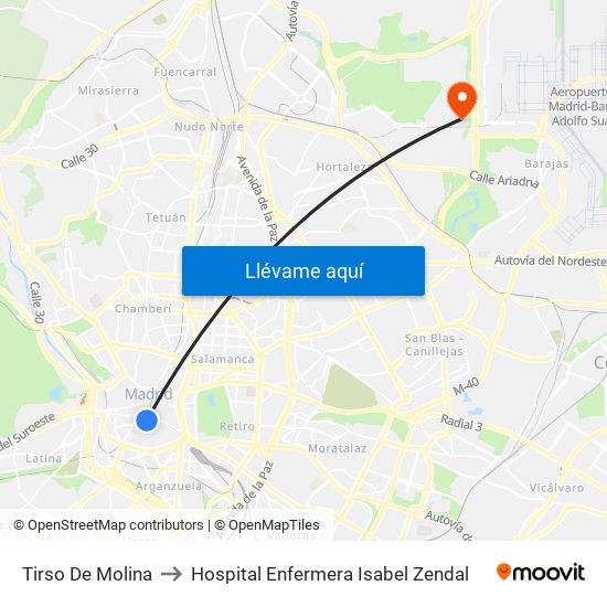 Tirso De Molina to Hospital Enfermera Isabel Zendal map