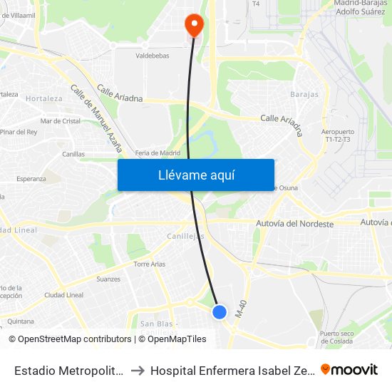 Estadio Metropolitano to Hospital Enfermera Isabel Zendal map