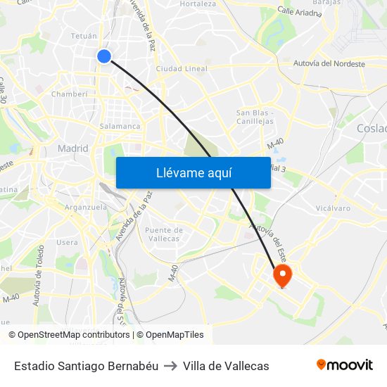 Estadio Santiago Bernabéu to Villa de Vallecas map