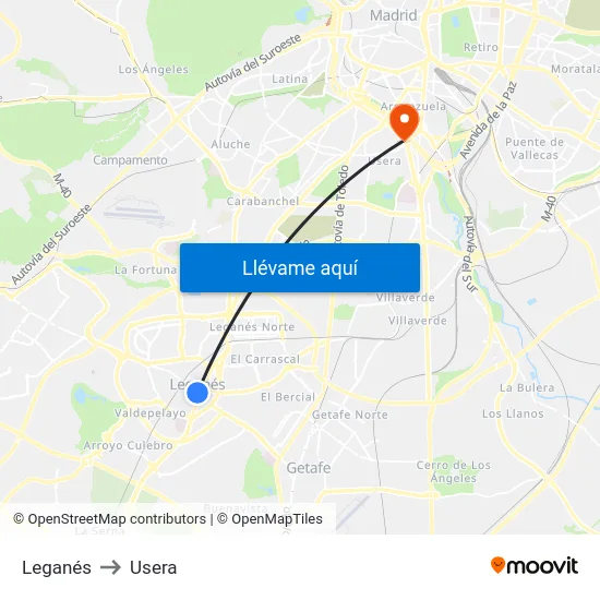Leganés to Usera map