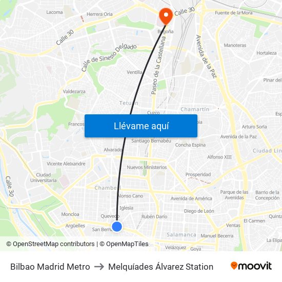 Bilbao Madrid Metro to Melquíades Álvarez Station map