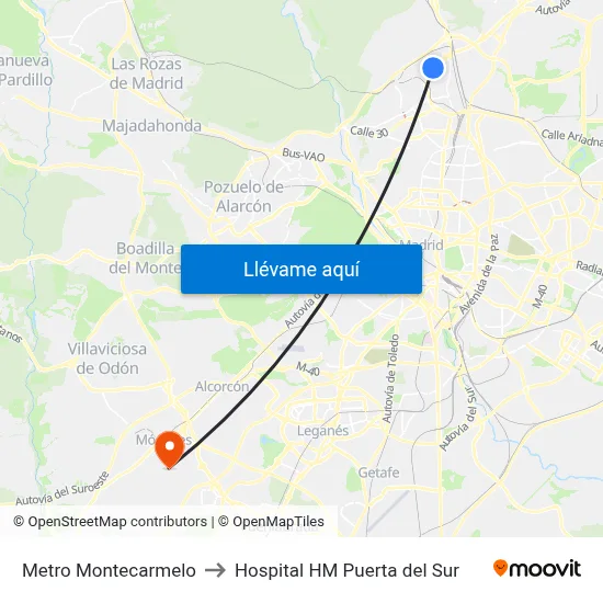 Metro Montecarmelo to Hospital HM Puerta del Sur map