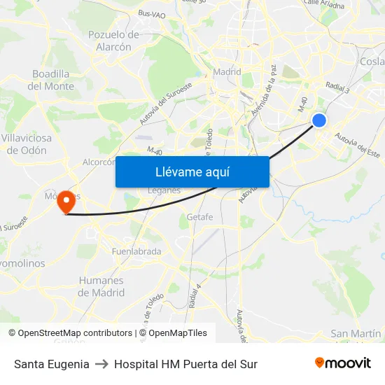 Santa Eugenia to Hospital HM Puerta del Sur map