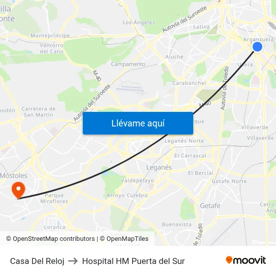 Casa Del Reloj to Hospital HM Puerta del Sur map