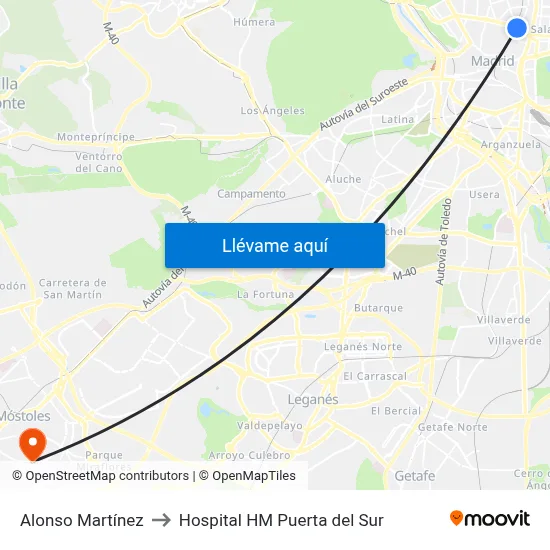 Alonso Martínez to Hospital HM Puerta del Sur map