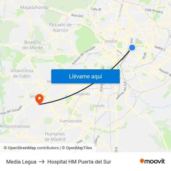 Media Legua to Hospital HM Puerta del Sur map