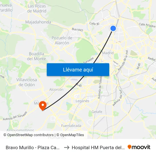 Bravo Murillo - Plaza Castilla to Hospital HM Puerta del Sur map