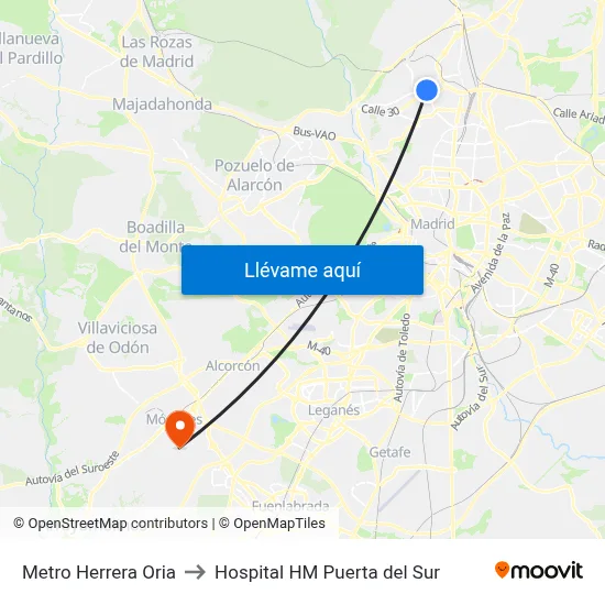 Metro Herrera Oria to Hospital HM Puerta del Sur map