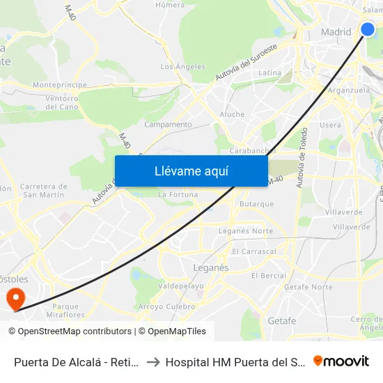 Puerta De Alcalá - Retiro to Hospital HM Puerta del Sur map
