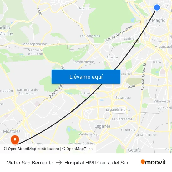 Metro San Bernardo to Hospital HM Puerta del Sur map