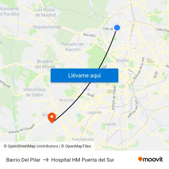Barrio Del Pilar to Hospital HM Puerta del Sur map